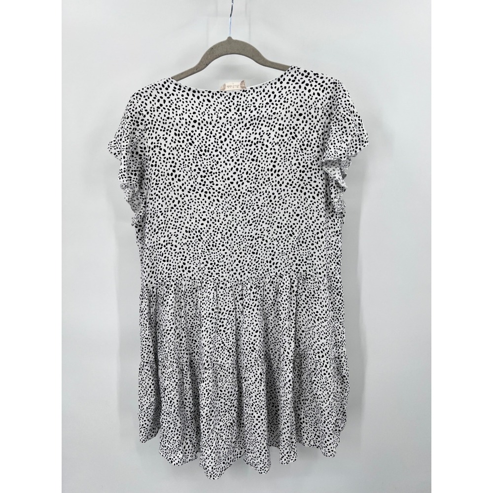 Altar'd State Dalmatian Print Tiered Babydoll Dress White Black V-Neck Large - Picture 5 of 7